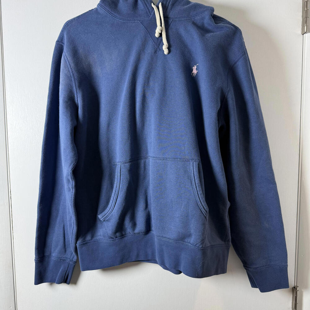 POLO RALPH LAUREN Blue hoodie, Pink logo. Wms Size M Preppy Luxury Old Money